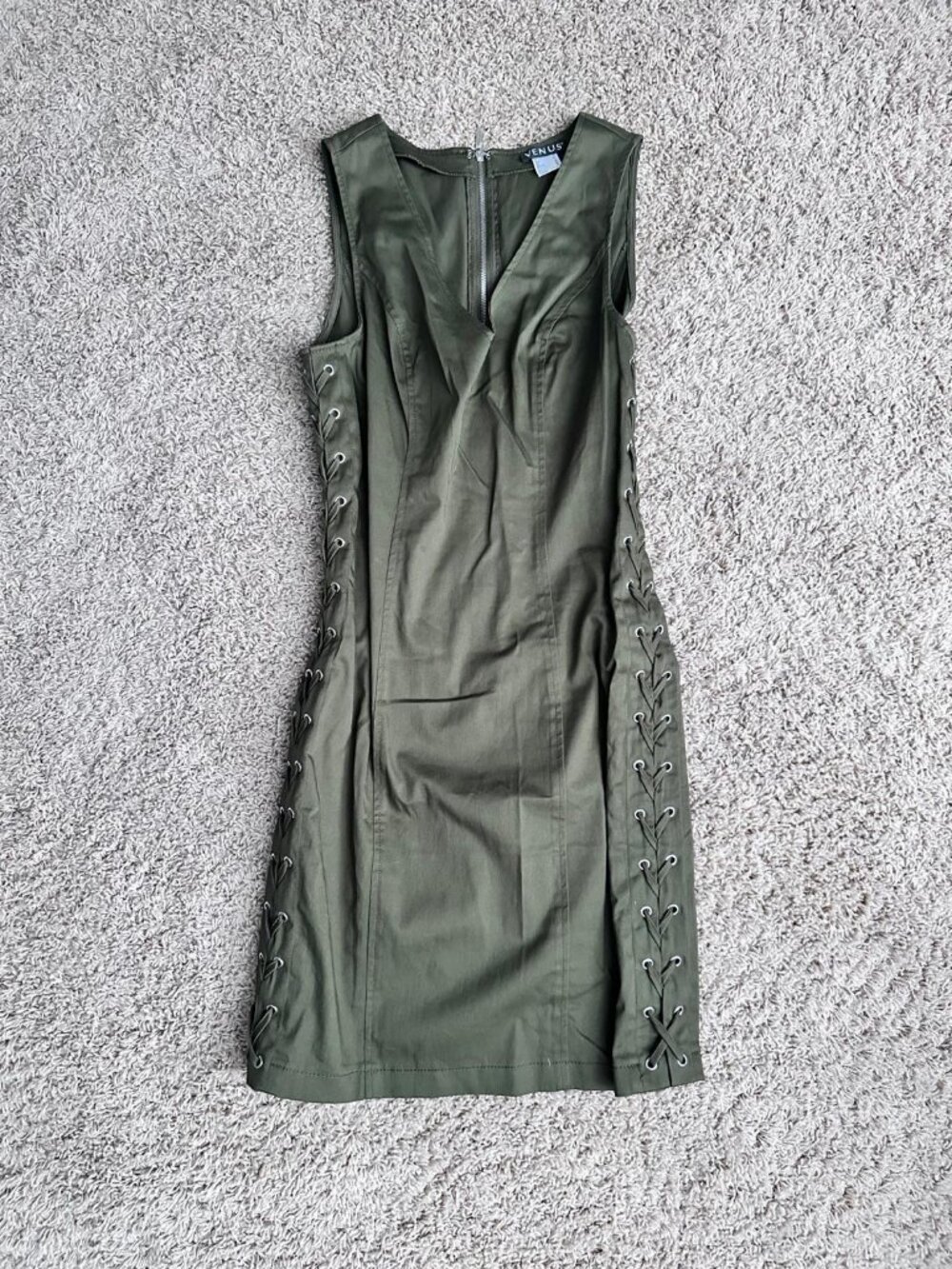 Venus Army Green Lace Up Dress